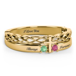 Women’s Cross Ring with Round Gemstones in 18K Gold Plated Silver with Emerald and Ruby