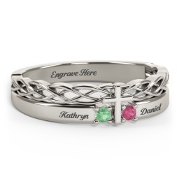 Women’s Cross Ring with Round Gemstones in 10K Solid White Gold with Emerald and Ruby