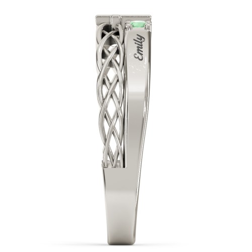 Women’s Cross Ring with Round Gemstones – 10K White Gold with Emerald and Ruby
