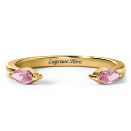 Marquise Birthstone Open Cuff Ring in 18K Gold Plated Silver with Pink Tourmaline