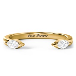 Marquise Birthstone Open Cuff Ring in 18K Gold Plated Silver with Diamond