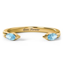 Marquise Birthstone Open Cuff Ring in 18K Gold Plated Silver with Blue Topaz