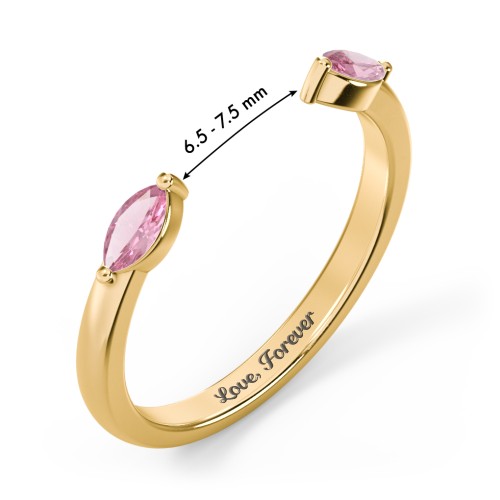 Marquise Birthstone Open Cuff Ring – 18K Gold Plated Silver with Pink Tourmaline