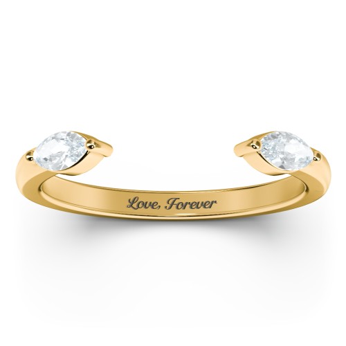 Marquise Birthstone Open Cuff Ring – 18K Gold Plated Silver with Aquamarine