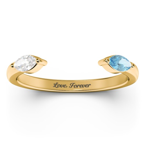 Marquise Birthstone Open Cuff Ring – 18K Gold Plated Silver with Cubic Zirconia and Blue Topaz