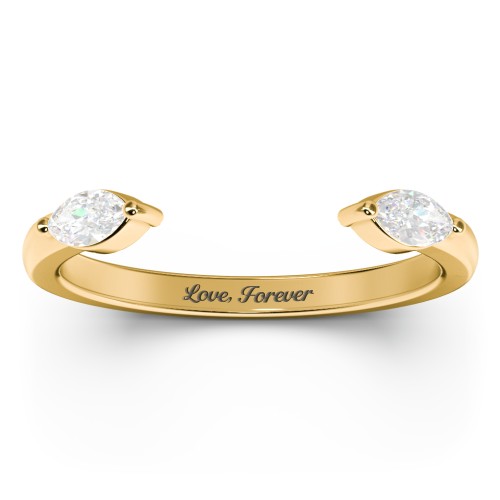 Marquise Birthstone Open Cuff Ring – 18K Gold Plated Silver with Diamond