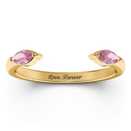 Marquise Birthstone Open Cuff Ring – 18K Gold Plated Silver with Pink Tourmaline
