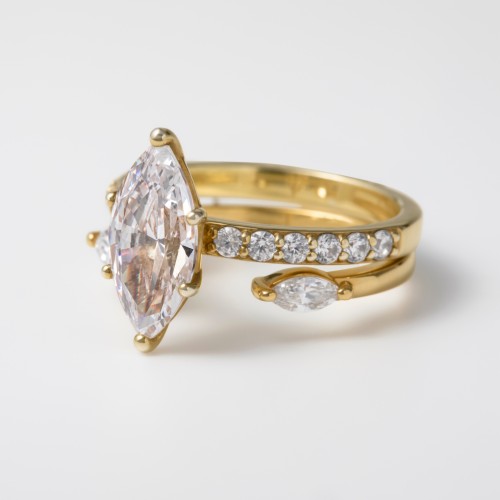 Marquise Birthstone Open Cuff Ring – Sterling Silver with Blue Topaz