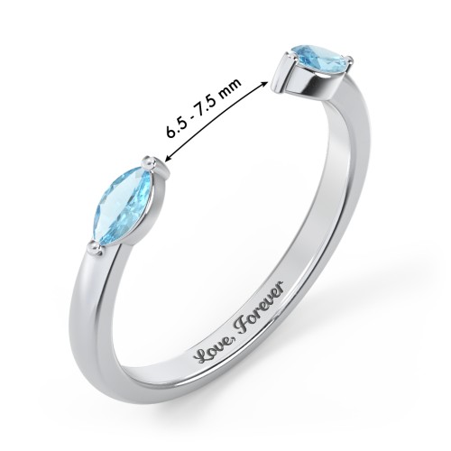 Marquise Birthstone Open Cuff Ring – Sterling Silver with Blue Topaz
