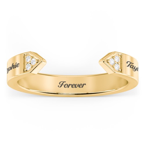 Geometric Birthstone Open Cuff Ring – 18K Gold Plated Silver with Diamond