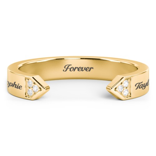 Geometric Birthstone Open Cuff Ring – 18K Gold Plated Silver with Diamond