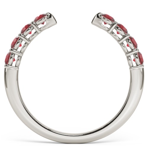 Round Birthstone Open Cuff Ring – 10K White Gold with Garnet