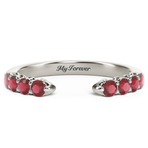 Round Birthstone Open Cuff Ring – 10K White Gold with Garnet