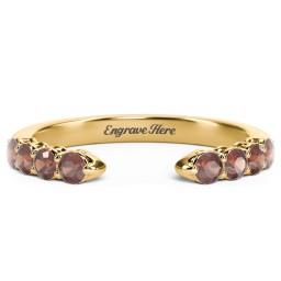 Round Birthstone Open Cuff Ring in 10K Solid Yellow Gold with Garnet