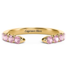 Round Birthstone Open Cuff Ring in 10K Solid Yellow Gold with Pink Tourmaline