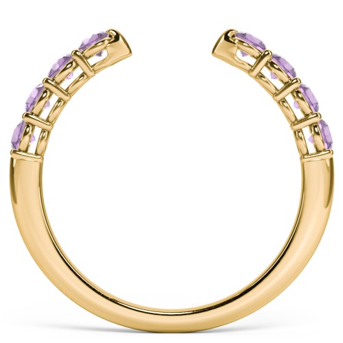 Round Birthstone Open Cuff Ring – 10K Yellow Gold with Amethyst