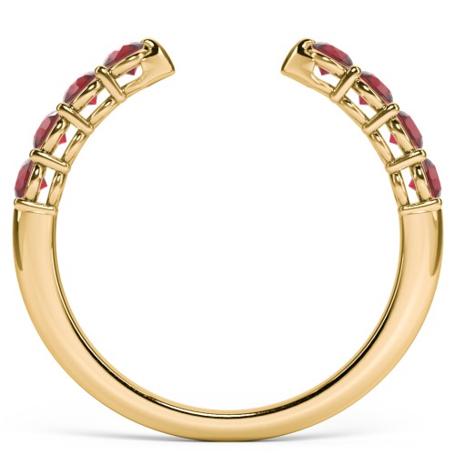 Round Birthstone Open Cuff Ring – 10K Yellow Gold with Garnet