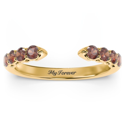 Round Birthstone Open Cuff Ring – 10K Yellow Gold with Garnet