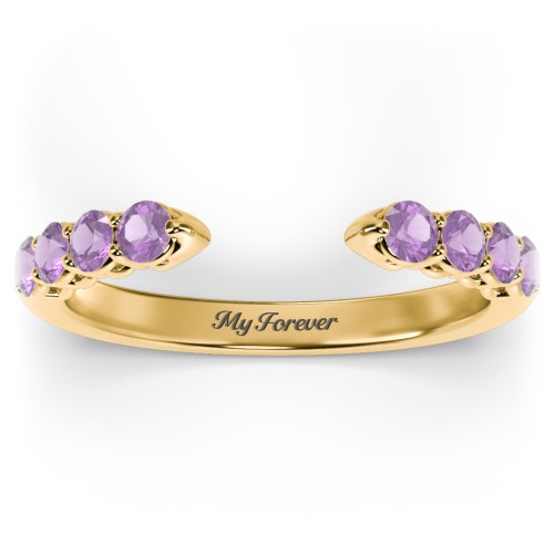 Round Birthstone Open Cuff Ring – 10K Yellow Gold with Amethyst