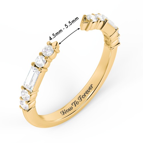 Baguette & Round Accent Open Cuff Ring – 10K Yellow Gold with Diamond