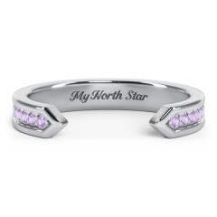 Wide Pavé Open Cuff Ring – Sterling Silver with Amethyst Premium Zirconia