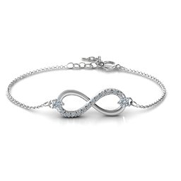 Double Stone Infinity Accent Bracelet in 925 Sterling Silver with Diamond