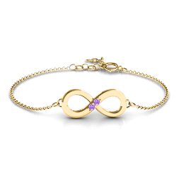 "Twosome" Infinity Bracelet in 18K Gold Plated Silver with Amethyst
