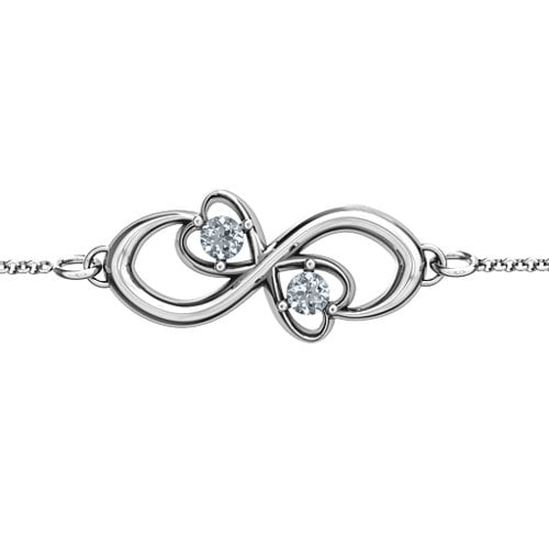 Duo of Hearts and Stones Infinity Bracelet – Sterling Silver with Diamond