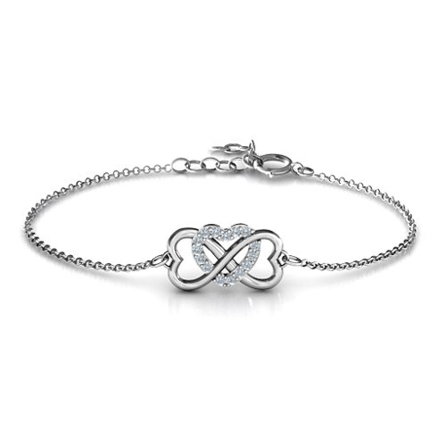 Triple Heart Infinity Bracelet – Sterling Silver with Diamond
