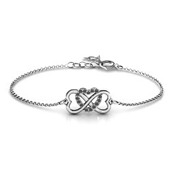 Triple Heart Infinity Bracelet in 925 Sterling Silver with Black Premium Zirconia