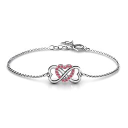 Triple Heart Infinity Bracelet in 925 Sterling Silver with Red Premium Zirconia