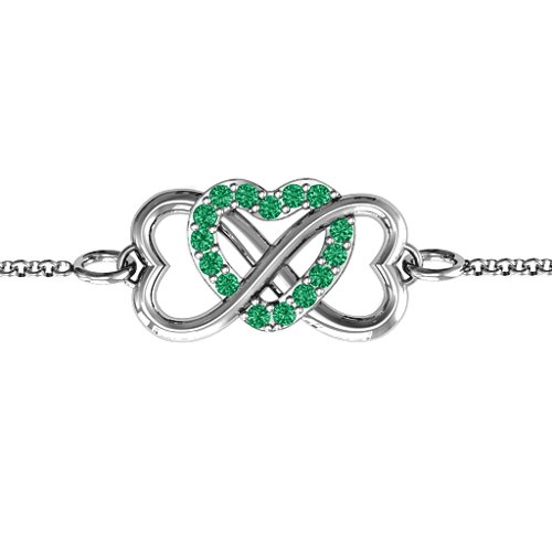 Triple Heart Infinity Bracelet – Sterling Silver with Green Premium Zirconia
