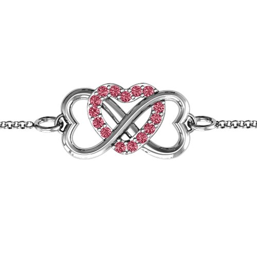 Triple Heart Infinity Bracelet – Sterling Silver with Red Premium Zirconia