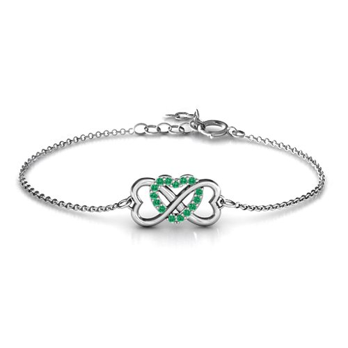 Triple Heart Infinity Bracelet – Sterling Silver with Green Premium Zirconia