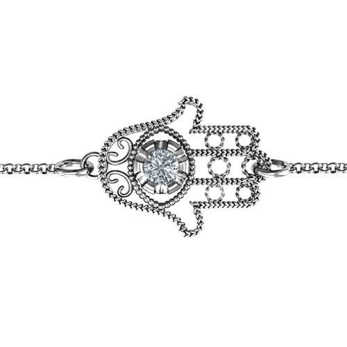 Horizontal Hamsa Bracelet – Sterling Silver with Diamond