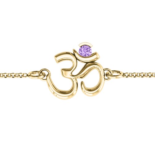 Om - Sound of Universe Bracelet with Round Stone – 10K Yellow Gold with Amethyst