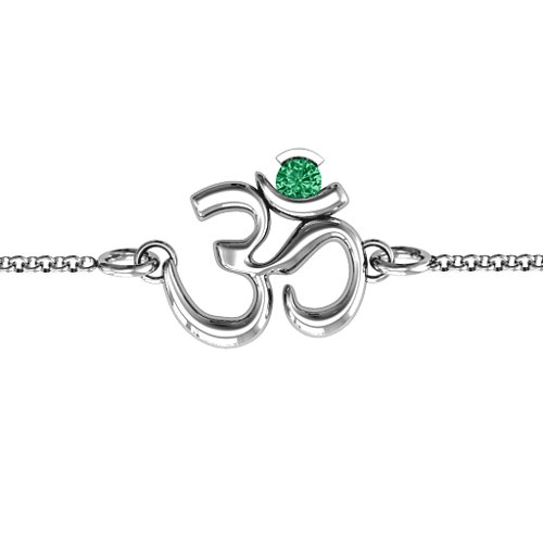 Om - Sound of Universe Bracelet with Round Stone – Sterling Silver with Emerald