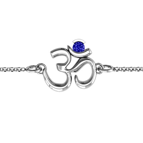 Om - Sound of Universe Bracelet with Round Stone – Sterling Silver with Blue Sapphire