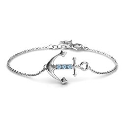 Anchor Bracelet with Three Stones in 925 Sterling Silver with Aquamarine
