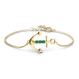 Anchor Bracelet with Three Stones in 18K Gold Plated Silver with Emerald