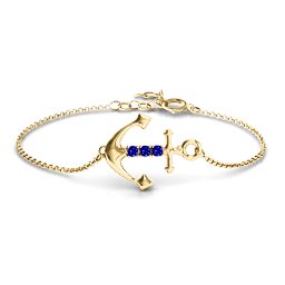 Anchor Bracelet with Three Stones in 18K Gold Plated Silver with Blue Sapphire