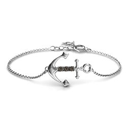 Anchor Bracelet with Three Stones in 925 Sterling Silver with Smokey Quartz