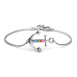 Anchor Bracelet with Three Stones in 925 Sterling Silver with Blue Topaz, Citrine, and Pink Tourmaline