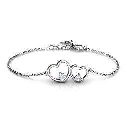Double Heart With Two Stones Bracelet in 925 Sterling Silver with Diamond