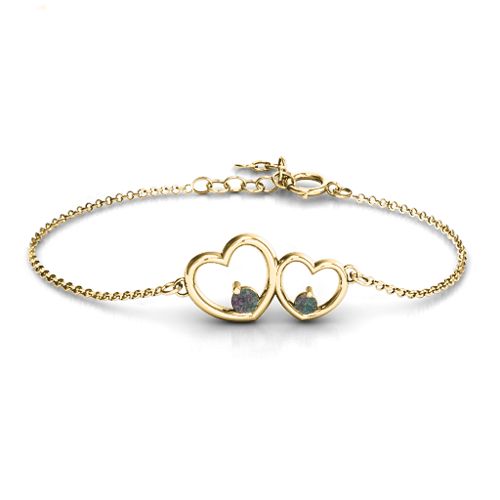Double Heart With Two Stones Bracelet – 18K Gold Plated Silver with Alexandrite