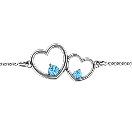 Double Heart With Two Stones Bracelet – Sterling Silver with Blue Topaz