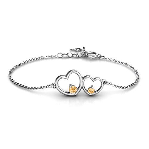 Double Heart With Two Stones Bracelet – Sterling Silver with Citrine