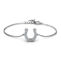 Horseshoe Bracelet with Two Stones and Accents in 925 Sterling Silver with Diamond