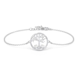 1 - 4 Stone Family Tree Bracelet in 925 Sterling Silver with Diamond, Blue Topaz, and Emerald