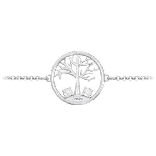 1 - 4 Stone Family Tree Bracelet – Sterling Silver with Diamond